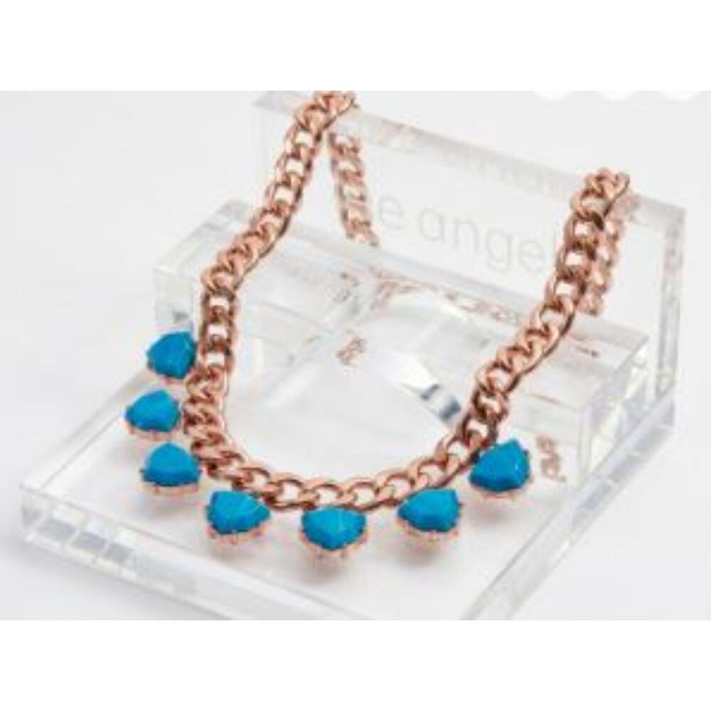 Lee Angel Women's Gold Turquoise Fan Statement Necklace NWT 110